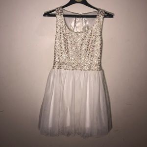 White and gold semi-formal dress